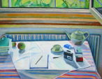 Abb. Alex Winiger, Arbeitstisch, 2004, Eitempera und Öl auf Baumwolle, 50x65 cm