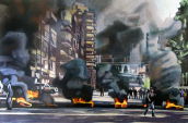 Abb. Alex Winiger, Barrikade I, 2009, 100x150 cm, Öl auf Baumwolle